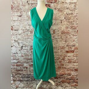 Lands’ End Green Surplice Maxi Dress XL – Flattering Wrap Style, Ruched Waist